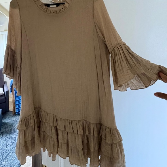 Flowy Tan Ruffle Dress - Picture 1 of 2
